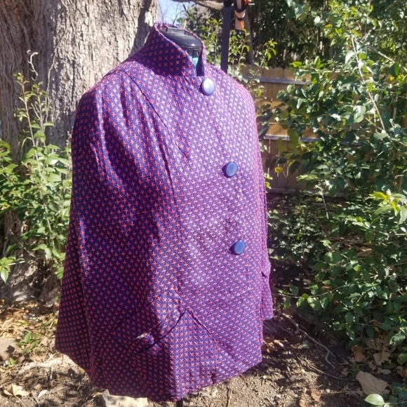 Vintage Women Jacket 3 Button Cape Mod Navy & Red Fully Lined - Picture 5 of 8